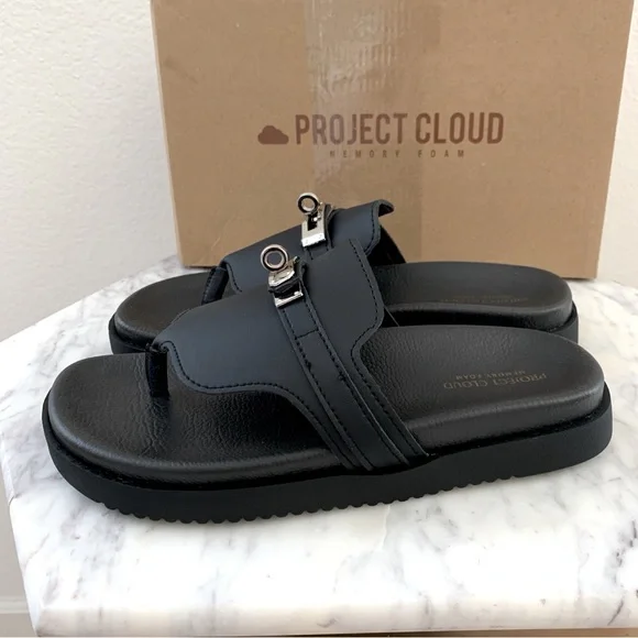 ☁️ PROJECT CLOUD Vita Genuine Leather Turn Lock Flat Sandals in Black - Picture 6 of 9